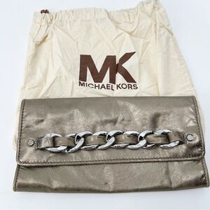 Michael Kors Bronze Chain Detail Metallic Rectangular Clutch Evening Purse